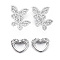 Brass Micro Pave Clear Cubic Zirconia Clasps, Nickel Free, Butterfly, Real Platinum Plated, butterfly: 36.5x24x9.5mm, Hole: 1.2mm, Heart: 9x11x3mm, hole: 1.5x1mm