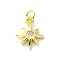 Brass Micro Pave Clear Cubic Zirconia Charms, Cadmium Free & Nickel Free & Lead Free, Sun, 14.5x11x3mm, Hole: 3mm