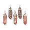 Natural Red Agate Pointed Pendants, with Platinum Tone Brass Findings, Bullet, 39.5x12x11.5mm, Hole: 4.5x2.8mm