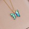 Fashionable Gradient Butterfly Alloy Glass Pendant Necklace, Unique Clavicle Chain for Women, Golden, Light Green, show in picture
