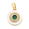 Brass Micro Pave Cubic Zirconia Pendents, Cadmium Free & Nickel Free & Lead Free, with Shell and Glass Charms, Real 18K Gold Plated, 14x12x2.5mm, Hole: 5x2.5mm