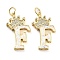 Brass Micro Pave Clear Cubic Zirconia Pendants, Cadmium Free & Lead Free, with Synthetic Opal, Real 18K Gold Plated, with Jump Ring, Letter F, 26.5~33x14~23.5x3.5~4.5mm, Hole: 4.5mm