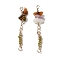 Mixed Gemstone & Glass Connector Charms, with Brass Findings, Real 18K Gold Plated, Rondelle, 33~36x6~10x3~5mm, Hole: 1.6mm