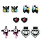 10Pcs 5 Styles Alloy Enamel Pendants, with Glass Devil, Cat & Heart & Wing Charms, Black, 14.5~31x15~27x5~9mm, Hole: 1.8~4mm, 2Pcs/style