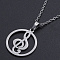 Non-Tarnish 201 Stainless Steel Pendant Necklaces, with Cable Chains and Lobster Claw Clasps, Ring with Music Note, Stainless Steel Color, 17.7 inch(45cm), 1.5mm