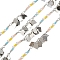 Brass Rhombus Link Chains, with Glass and ABS Imitation Pearl Beads, Long-Lasting Plated, Rack Plating, Lead Free & Cadmium Free, Unwelded, Handmade Beaded Chains, Platinum, 5x4x0.4mm