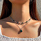 Alloy Emerald Rhinestone Pendant Double Layer Necklaces for Women, Platinum, Teardrop, 13.39 inch(34cm)