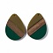 Opaque Resin & Walnut Wood Pendants, Water Drop Charms, Dark Green, 35.5x26x3.5mm, Hole: 2mm