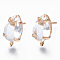 Transparent Brass Stud Earring Findings, with Glass, Oval with Loop, Long-Lasting Plated, Cadmium Free & Nickel Free & Lead Free, Teardrop, Clear, 14x8.5mm, Hole: 1.2mm, Pin: 0.7mm