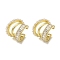 Rack Plating Brass Pave Clear Cubic Zirconia 3-Strand Cuff Earrings for Women, with ABS Imitation Pearl Beads, Cadmium Free & Lead Free, Long-Lasting Plated, Real 18K Gold Plated, 17.5x14.5mm