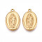 304 Stainless Steel Pendants, Ion Plating(IP), Oval with Virgin Mary Charms, Real 18K Gold Plated, 23x14.5x3mm, Hole: 1.5mm