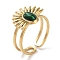 Ion Plating(IP) 304 Stainless Steel Ring, Adjustable Synthetic Malachite Rings, Flower, 15.5x12.5mm, Inner Diameter: Adjustable