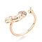 Fish Brass Micro Pave Clear Cubic Zirconia Cuff Ring Settings, for Half Drilled Beads, Cadmium Free & Nickel Free & Lead Free, Real 18K Gold Plated, Pin: 0.9mm, 7.1mm, Inner Diameter: 17~18mm