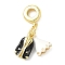 Brass Enamel European Dangle Charms, Suit and Wedding Dress Large Hole Pendants, Golden, Rack Plating, Long-Lasting Plated, Cadmium Free & Lead Free, Black, 29.5mm, Hole: 4.5mm
