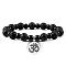 Yoga Natural Lava Rock Round Beads Charm Bracelets, Flat Round with Om Charm Bracelets for Men Women, with Black Agate