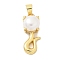 Rack Plating Brass Pendants, with ABS Imitation Pearl, Long-Lasting Plated, Lead Free & Cadmium Free, Real 18K Gold Plated, Fox, 21x9x7.5mm, Hole: 5x3.5mm