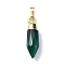 Natural Dyed & Heated Green Onyx Agate Pendants, Faceted Cone Charms with Rack Plating Golden Plated Brass Snap on Bails, Cadmium Free & Lead Free, 21x6mm, Hole: 3.5x6mm