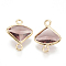 Glass Links Connectors, with Brass Findings, Cadmium Free & Nickel Free & Lead Free, Faceted Fan, Real 18K Gold Plated, Indian Red, 12.5x10x3mm, Hole: 1mm