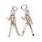 Halloween Brass Micro Pave Cubic Zirconia Pendants, with Jump Ring, Skeleton Man, Clear, Real Platinum Plated, 24x7.5x3mm, Hole: 3.5mm