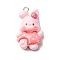 Opaque Resin Pendants, with Platinum Tone Iron Loop, Rabbit, 29x17x9mm, Hole: 2mm