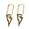Lightning Bolt Real 18K Gold Plated Brass Dangle Hoop Earrings, with Enamel, Black, 37.5x11.5mm