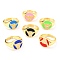 Adjustable Real 18K Gold Plated Brass Enamel Finger Ringss, with Clear Cubic Zirconia, Flat Round with Gesture Language, Shaka Gesture, Mixed Color, Inner Diameter: 17.5mm