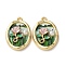 Printed Alloy Enamel Pendants, Oval Flower Charms, with ABS Imitation Pearl, Rack Plating, Light Gold, Green, 26x17x5mm, Hole: 1.8mm