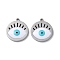 304 Stainless Steel Pendants, with Enamel, Flat Round with Evil Eye Pattern, Stainless Steel Color, 17x15x1.5mm, Hole: 1.2mm