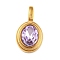 Golden Plated 304 Stainless Steel Rhinestone Pendants, Oval Charms, Violet, 23.3x13x6mm, Hole: 6x3mm