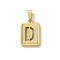 304 Stainless Steel Alphabet Pendants, Real 18K Gold Plated, Rectangle Charm, Letter D, 17.5x12x2mm, Hole: 7.5x3.5mm