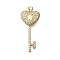 Brass Micro Pave Clear Cubic Zirconia Pendants, Cadmium Free & Lead Free, Heart Key with Star, Real 18K Gold Plated, 36.5x16.5x3.5mm, Hole: 5x3.5mm