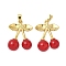 Brass Resin Pendants, Cherry, Real 18K Gold Plated, Red, 23.5x17x8mm, Hole: 4x2mm