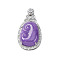 Dyed Natural Myanmar Jade Ruyi Pendants, Brass Clear Cubic Zirconia Gems Charms, Platinum, Purple, 42mm, Pendants: 37x22x8mm, Hole: 4x2mm