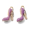 2Pcs Alloy Enamel Stilettos Pendants, Cadmium Free & Lead Free, with Rhinestone, High-heeled Shoes, Light Gold, Dark Orchid, 17.5x14x6mm, Hole: 2mm