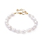 Natural Baroque Pearl Keshi Pearl Beaded Bracelets, with 304 Stainless Steel Lobster Claw Clasps, Brass Twist Links & Anchor Charms, White, 9-1/2 inch(24cm)