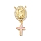 Brass Charms, with Shell, Cadmium Free & Lead Free, Long-Lasting Plated, Oval with Saint & Cross, Real 18K Gold Plated, Pink, 30mm, Hole: 1.5mm
