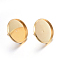 Flat Round 304 Stainless Steel Stud Earring Settings, Real 18K Gold Plated, Tray: 18mm, 20mm, Pin: 0.8mm
