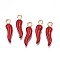 Alloy Enamel Pendants, Cadmium Free & Nickel Free & Lead Free, Light Gold, Hot Horn of Plenty/Italian Horn Cornicello Charms, Red, 21x6x6mm, Hole: 2mm