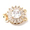 Brass Micro Pave Clear Cubic Zirconia Box Clasps, 2-Strand, 4-Hole, with Clear Glass Rhinestone, Round, 14.5x17x9mm, Hole: 1.2mm