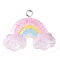 Translucent Resin Pendants, Glitter Charms with Platinum Tone Iron Loops, Rainbow, 20.5x25x7.5mm, Hole: 2mm
