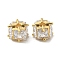 Brass Beads with Glass, Cadmium Free & Nickel Free & Lead Free, Cube, Real 18K Gold Plated, 6x4.5mm, Hole: 1.5mm