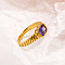 304 Stainless Steel Pave Cubic Zirconia Finger Rings for Women, Rectangle, Real 18K Gold Plated, Faceted, Purple, Inner Diameter: 19mm