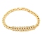 Golden Brass Micro Pave Cubic Zirconia Link Bracelets, Leaf, 7-1/8 inch(18.1cm), Link: 44.5x10.5x3mm