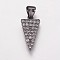 Brass Cubic Zirconia Pendants, Triangle, Gunmetal, 17x8.5x2mm, Hole: 3.5x5mm