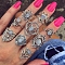 Natural Moonstone Finger Rings, Alloy Finger Rings for Women, Mixed Shapes, Antique Silver, 13~28mm, Inner Diameter: 18mm, 9pcs/set