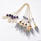 Resin Hexagonal Pointed Dowsing Pendulums(Brass Finding and Gemstone Inside), with Brass Chain, Chakra, Faceted, Cone, Golden, 360mm