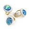 Brass Adjustable Rings, Resin & ABS Imitation Pearl Rings for Women, Oval, Deep Sky Blue, Inner Diameter: 18.5mm
