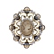 Baroque Style Flower Zinc Alloy Zinc Alloy Rhinestone Brooches, with Cameos Plastic Imitation Pearl, Antique Golden, 70x60mm