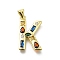 Brass Micro Pave Clear Cubic Zirconia Pendants, with Jump Ring, Lead Free and Cadmium Free, Long-Lasting Plated, Rack Plating, Letter Charms, Real 18K Gold Plated, Letter K, 19~21x9.5~20x2.7mm, jump ring: 5x1mm, 3mm inner diameter.