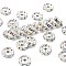 Brass Grade A Rhinestone Spacer Beads, Silver Color Plated, Nickel Free, Rondelle, Crystal AB, 10x4mm, Hole: 2mm
